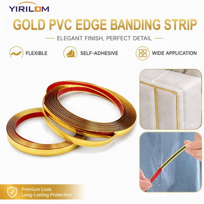 お買い得 家具のエッジトリム用、マットメタリック仕上げのゴールドPVCエッジバンディングストリップ、幅13mm、高さ2.8mm オンライン